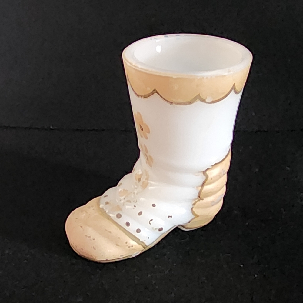 Antique Victorian Painted Milk Glass Boot